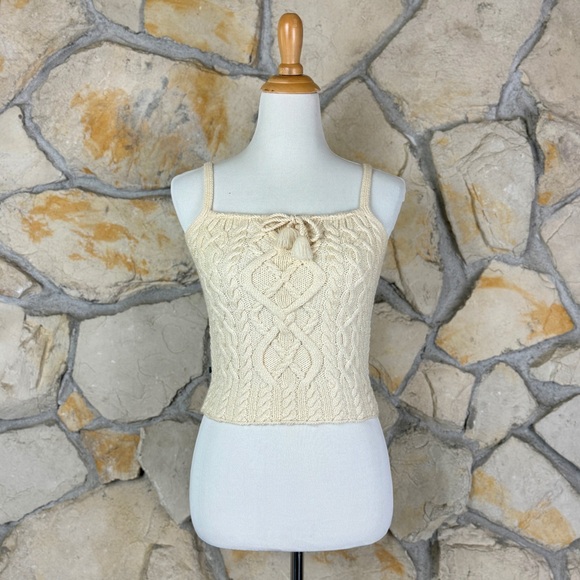 Ralph Lauren Sweaters - Ralph Lauren Vintage Cropped Wool Aran Knit Sweater Tank Cream Froth | S
